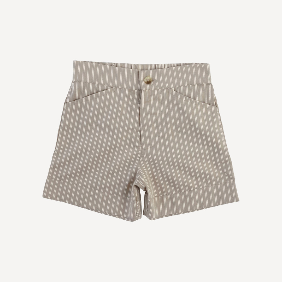 cuffed pocket short | earthy pinstripe | organic cotton woven