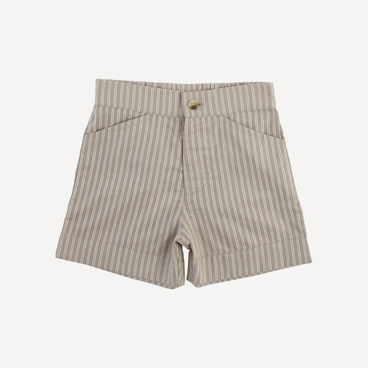 cuffed pocket short | earthy pinstripe | organic cotton woven