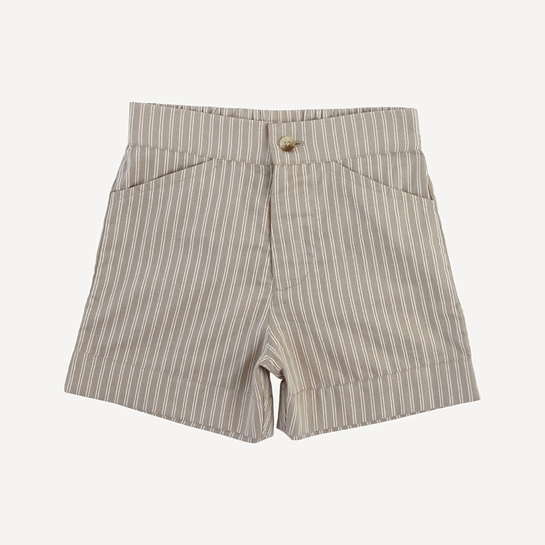 cuffed pocket short | earthy pinstripe | organic cotton woven