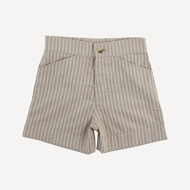 cuffed pocket short | earthy pinstripe | organic cotton woven