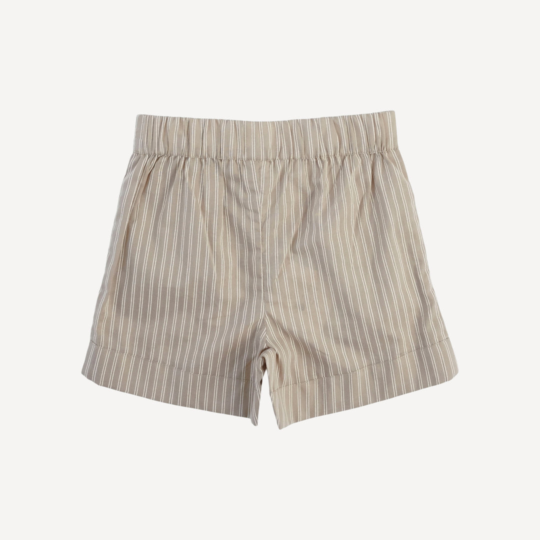 cuffed pocket short | earthy pinstripe | organic cotton woven