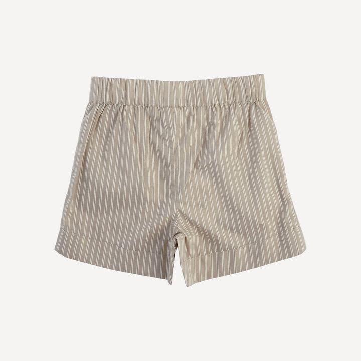 cuffed pocket short | earthy pinstripe | organic cotton woven