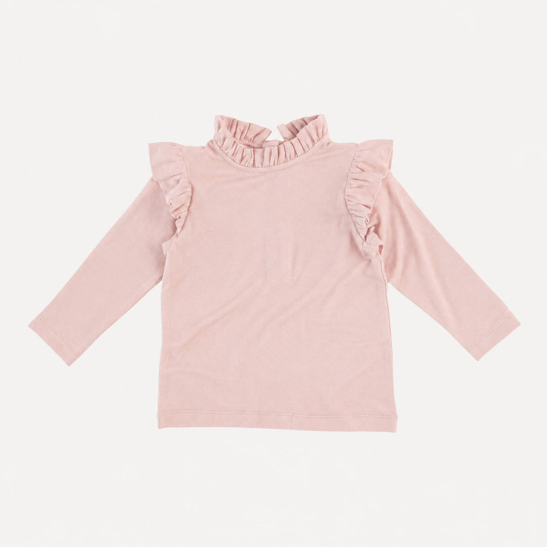 PREORDER long sleeve little ruffle tee | rose smoke | bamboo