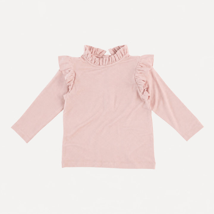 PREORDER long sleeve little ruffle tee | rose smoke | bamboo