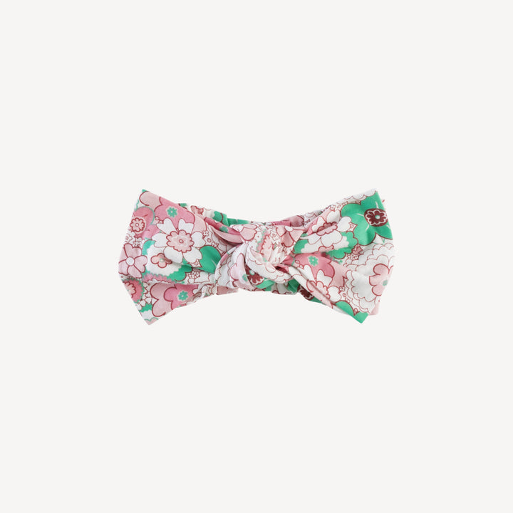 large elastic bow headband | mint pink mid-century floral | bamboo