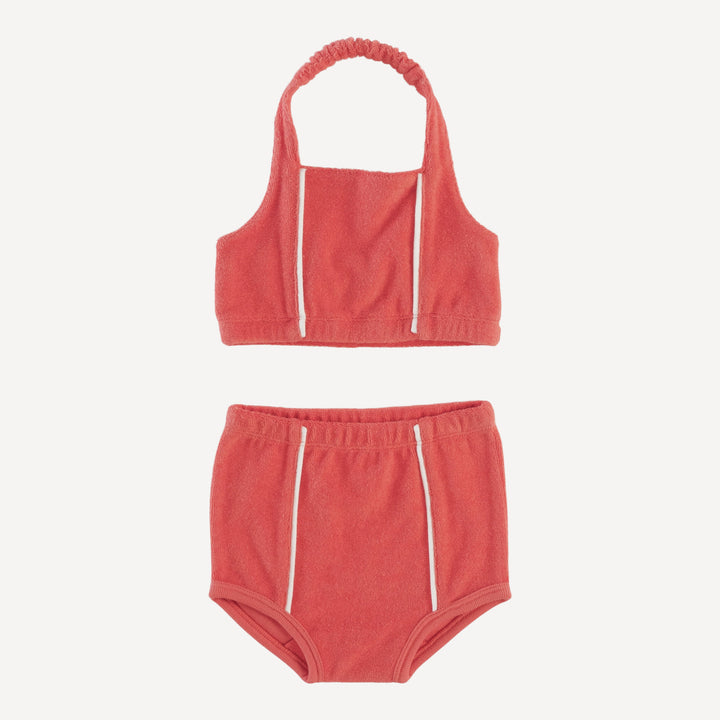 piped retro halter sunsuit | emberglow | organic cotton terry
