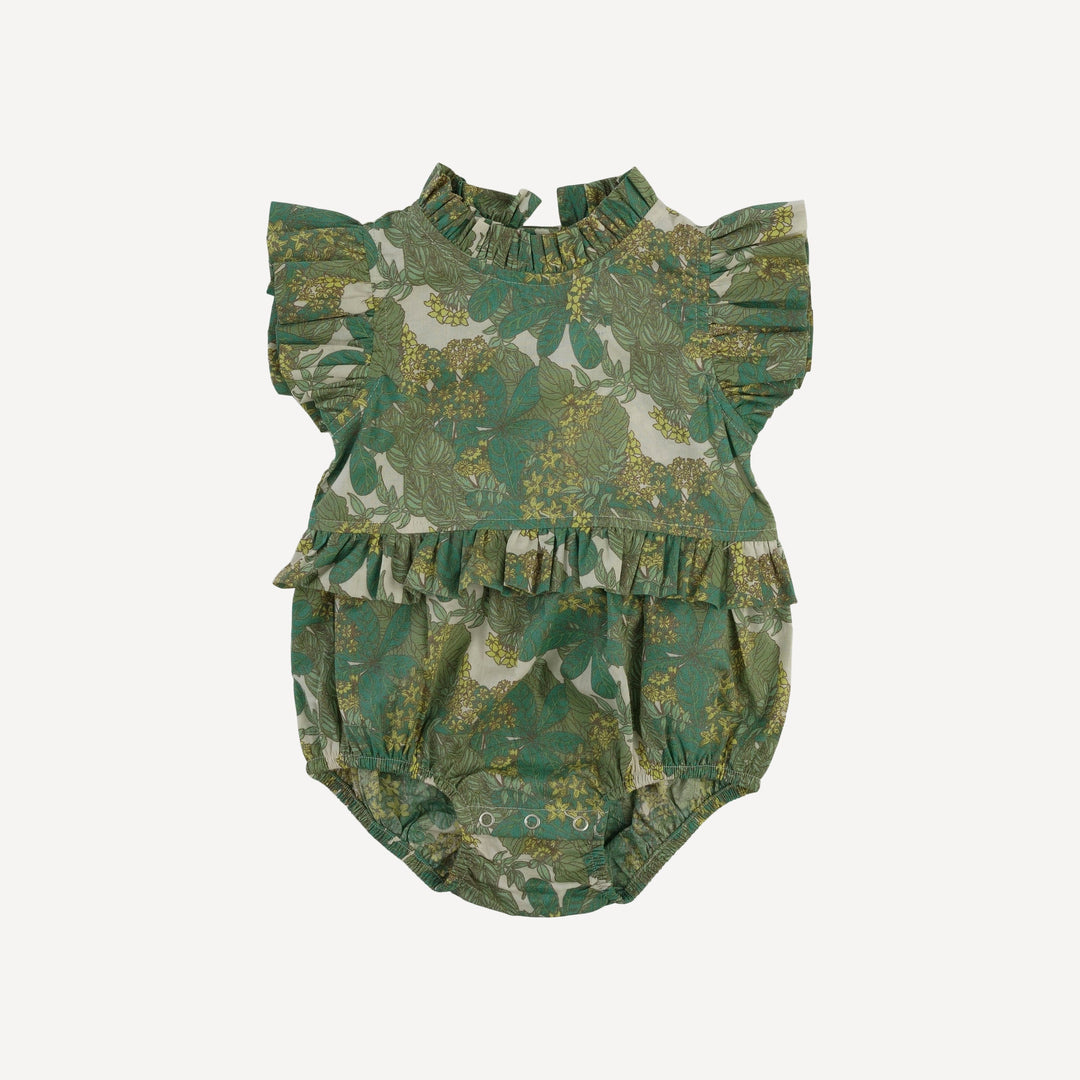 sleeveless little ruffle bubble | endive goldilocks floral | organic cotton woven