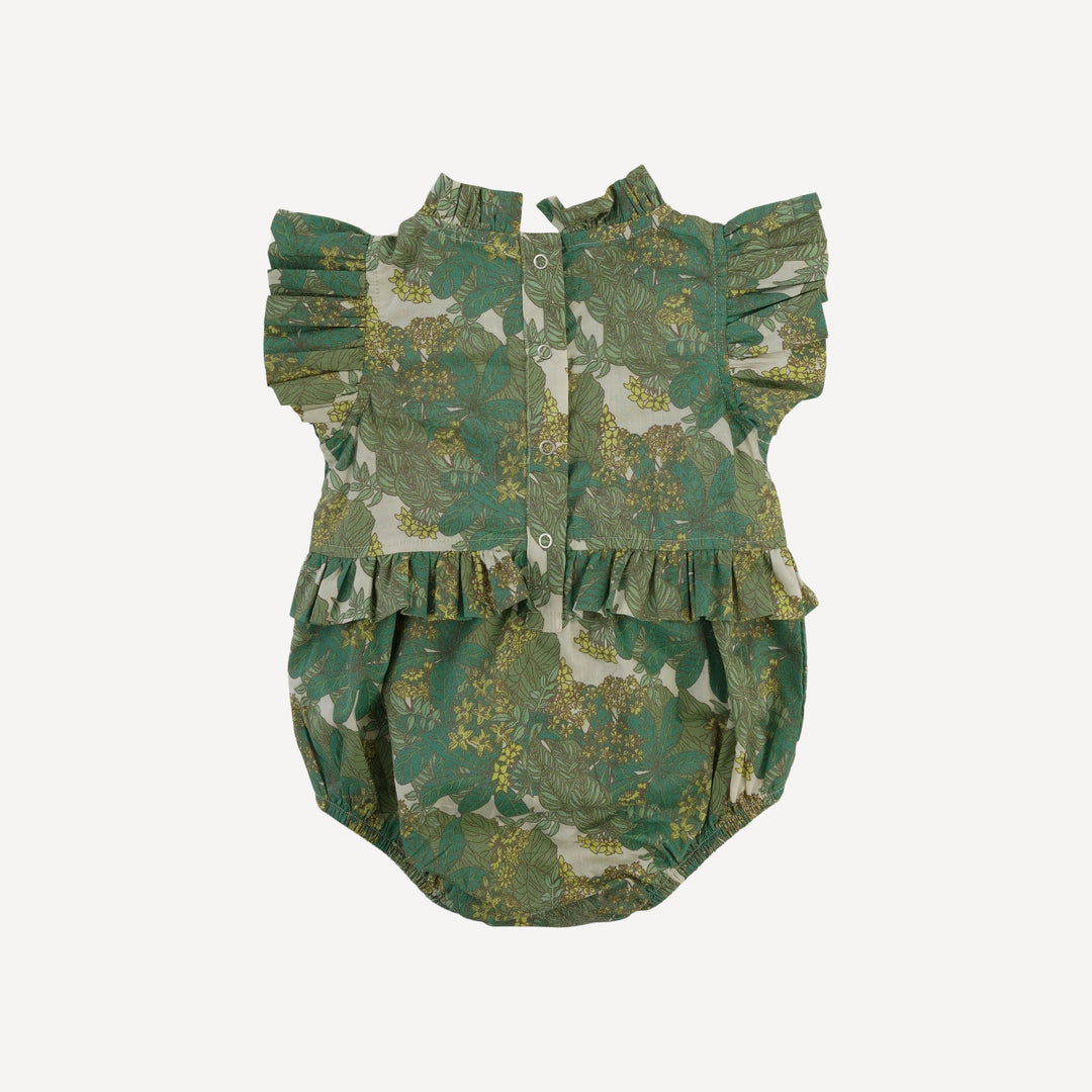 sleeveless little ruffle bubble | endive goldilocks floral | organic cotton woven