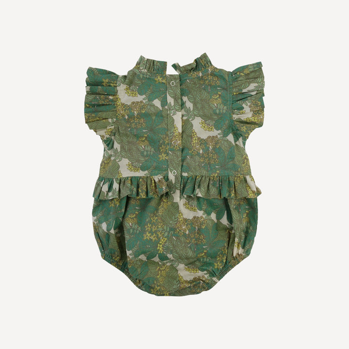 sleeveless little ruffle bubble | endive goldilocks floral | organic cotton woven