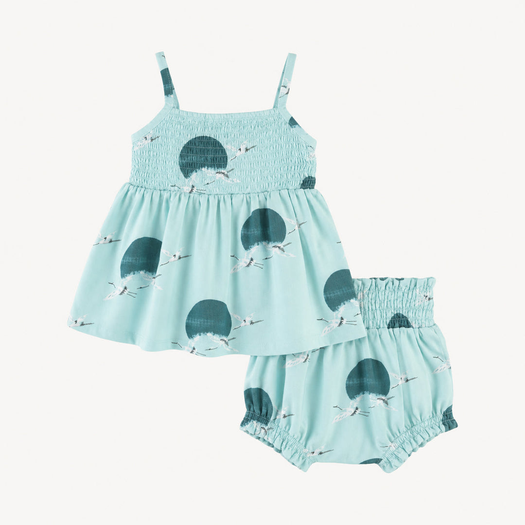 PREORDER spaghetti strap smocked top + shirred waist bloomer set | aqua crane | modal