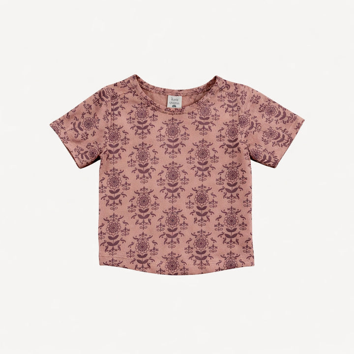 short sleeve essential boxy tee | rose folk wallpaper | organic cotton jersey