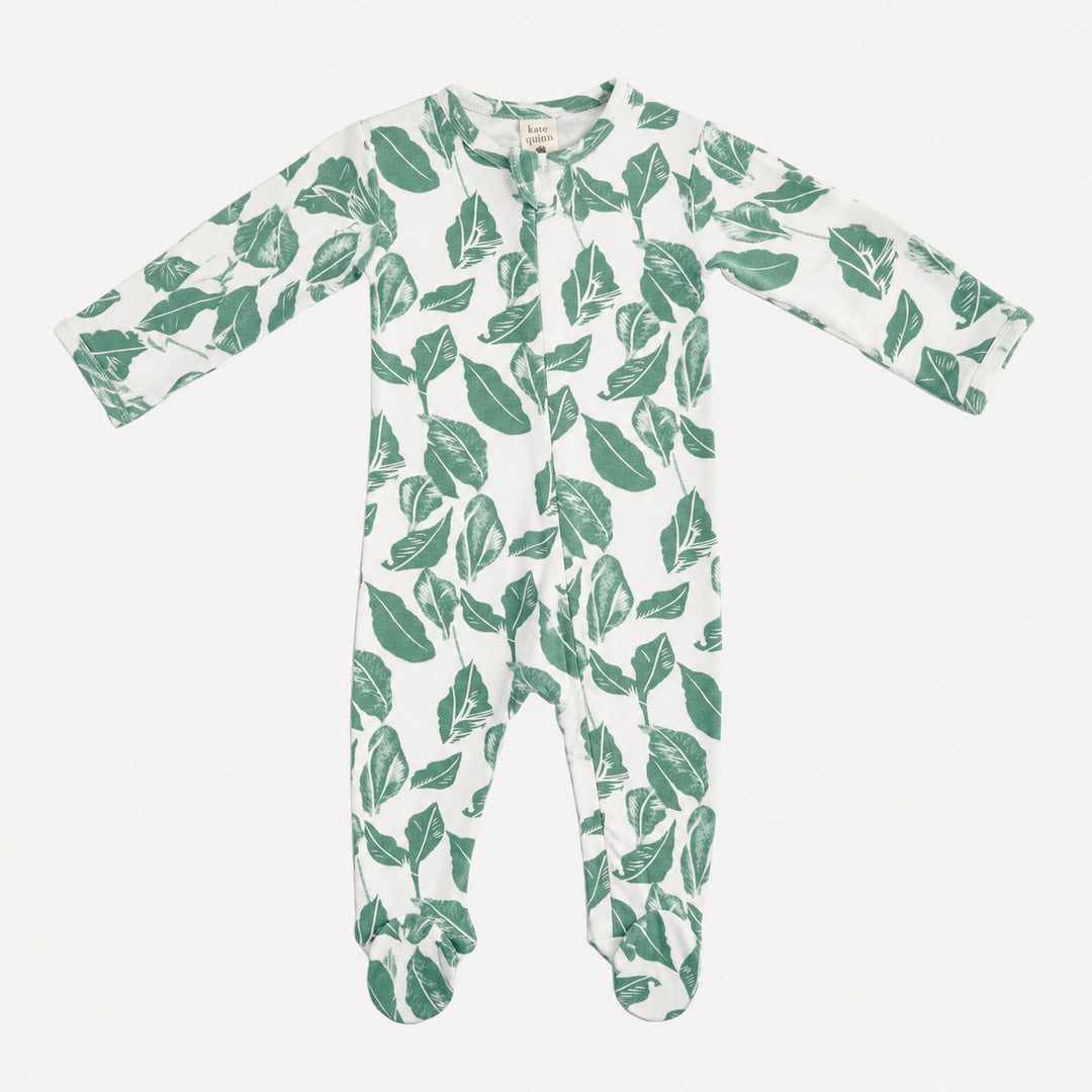 PREORDER long sleeve two way zipper footie | jade leaf | bamboo