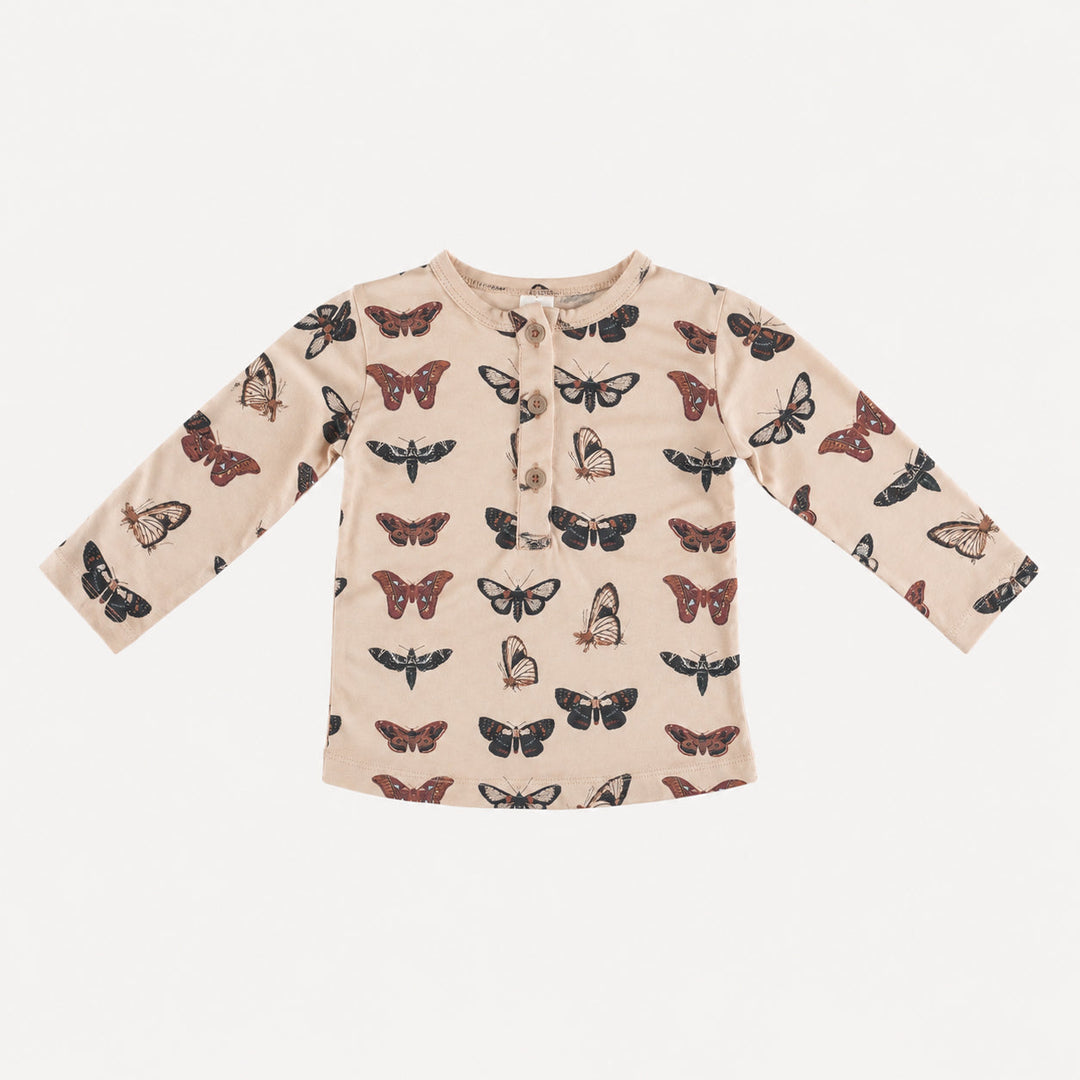 PREORDER long sleeve basic henley tee | moths | bamboo