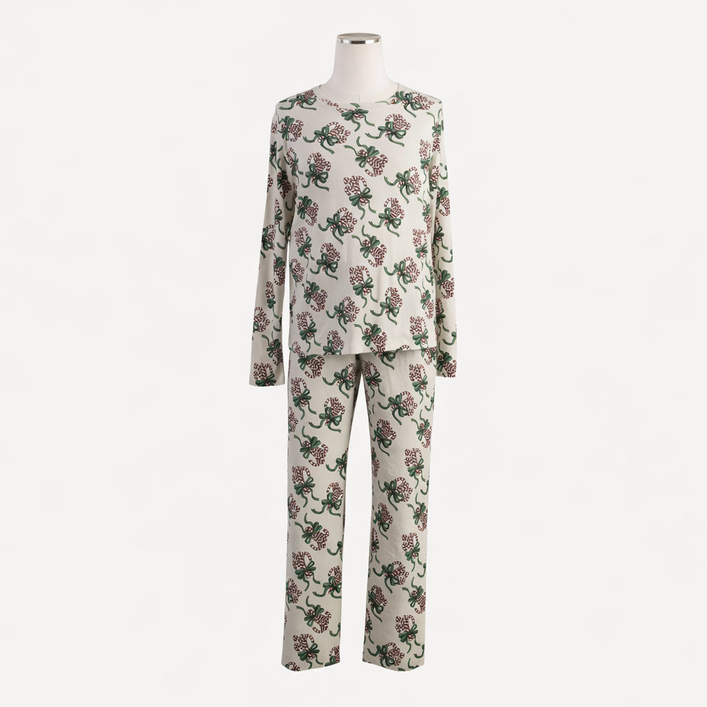 mens long sleeve crew neck pj set | candy canes | organic cotton flat rib