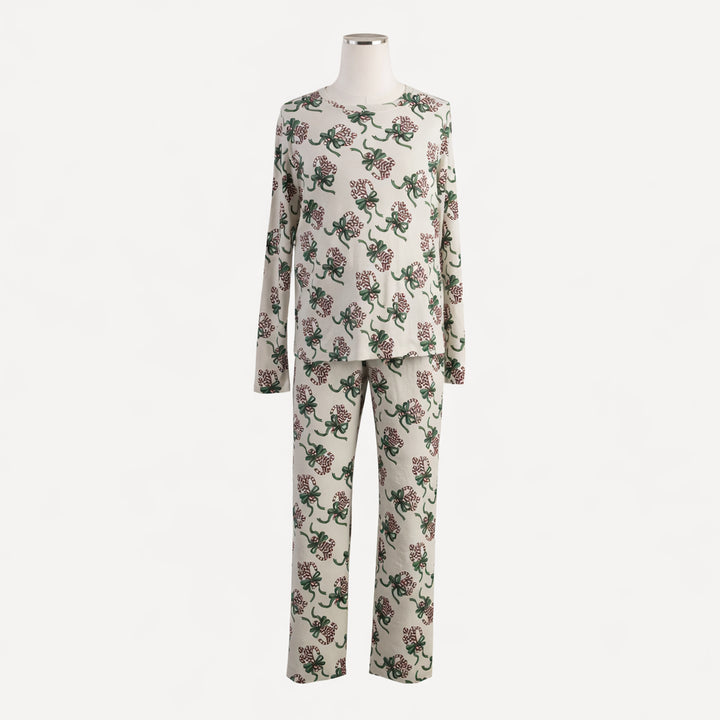 mens long sleeve crew neck pj set | candy canes | organic cotton flat rib
