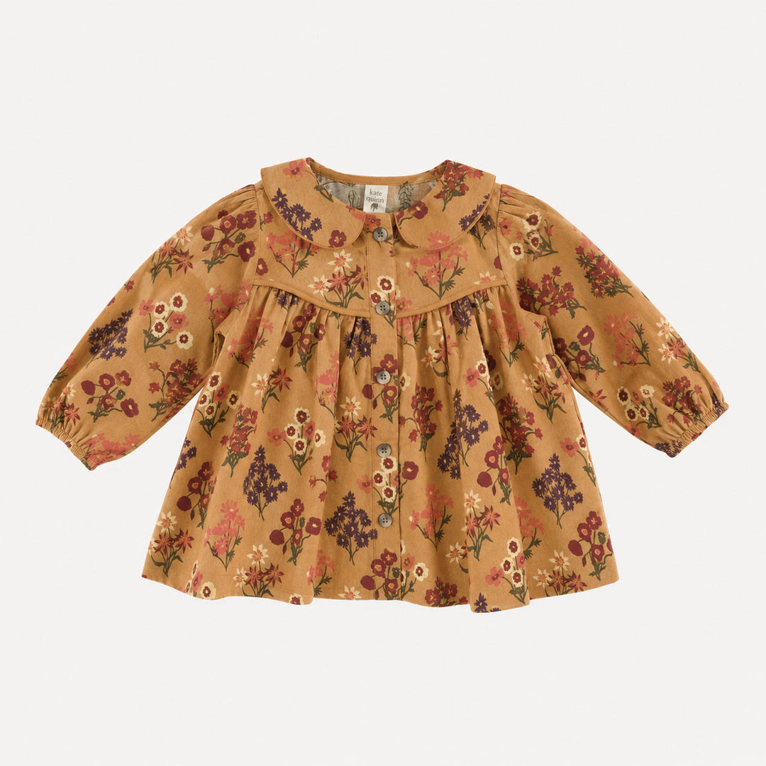 PREORDER long sleeve piped gathered top | apple cinnamon floral bouquet | organic cotton interlock