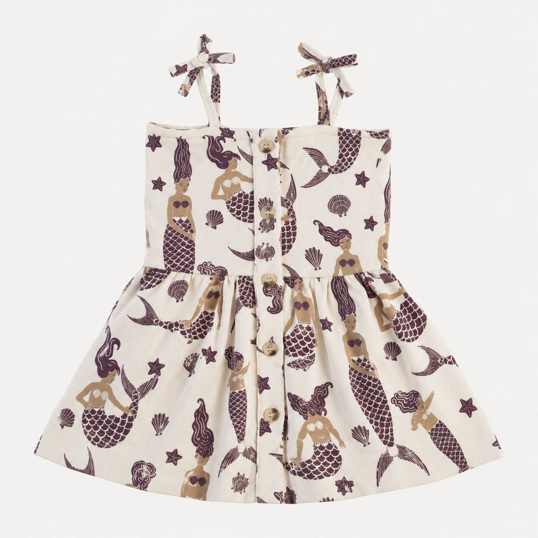 PREORDER button sun dress | purple mermaids | organic cotton interlock