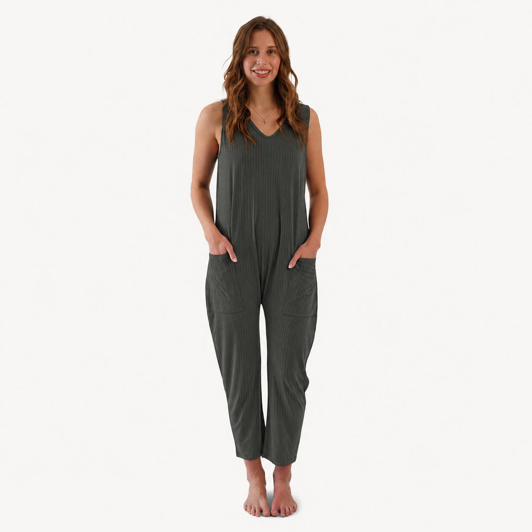 PREORDER womens relaxed romper | beluga | woods rib