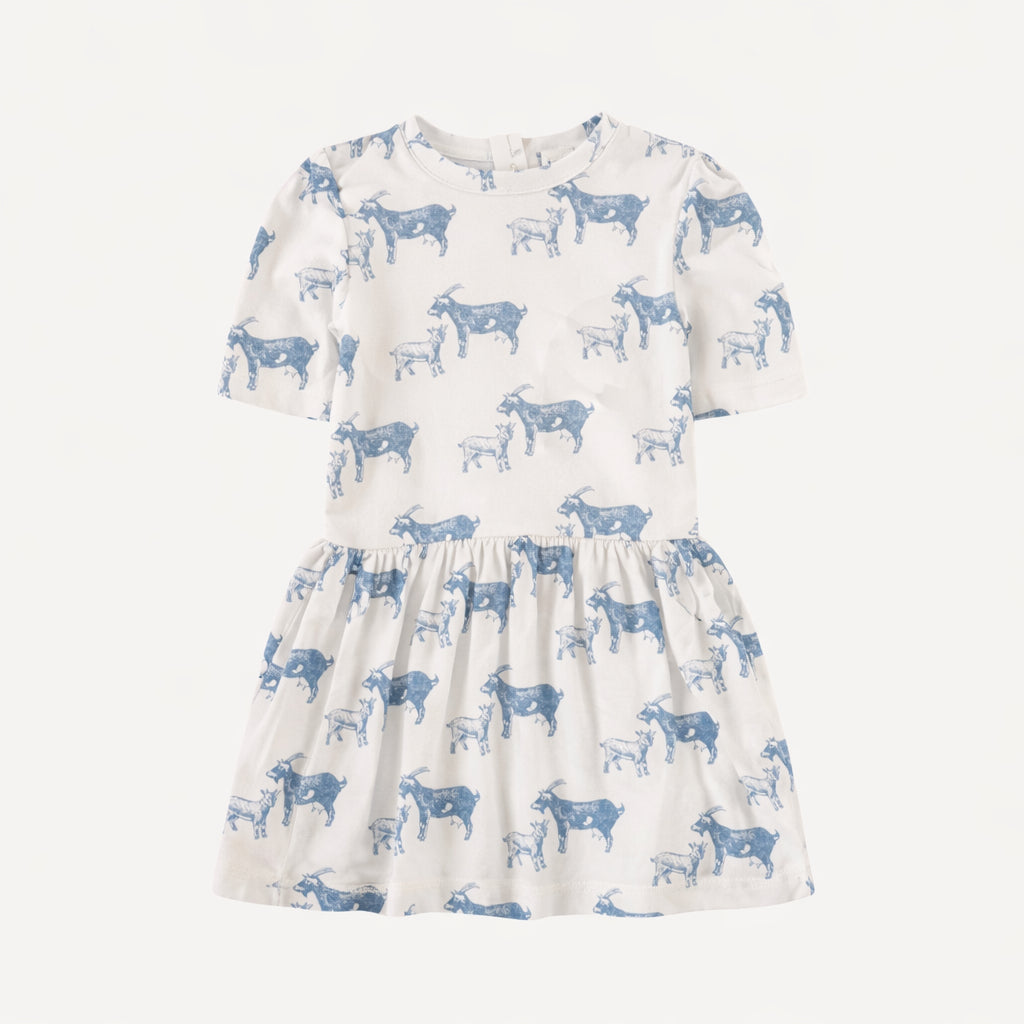 short puff sleeve drop waist dress | goats | organic cotton interlock