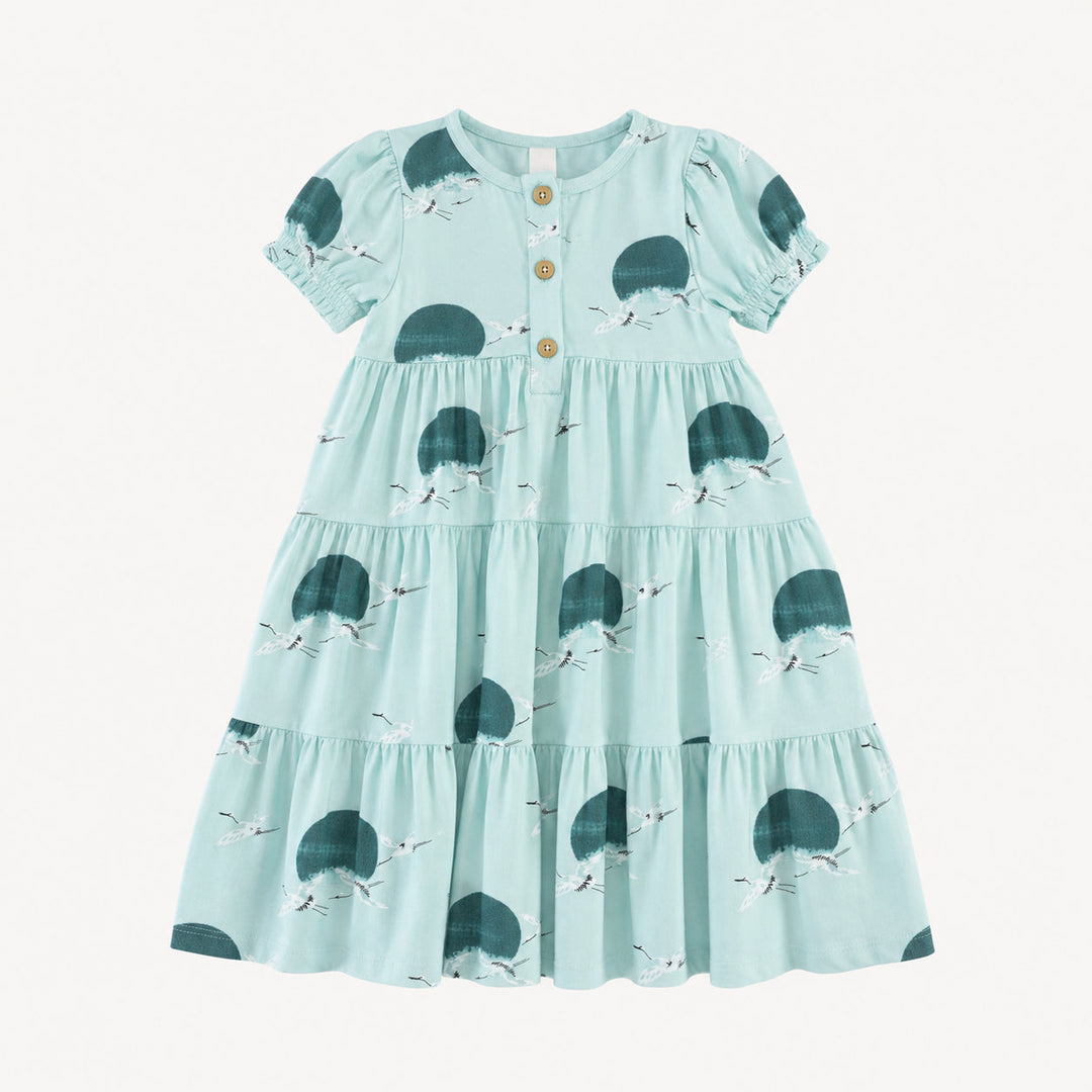 PREORDER short puff sleeve prairie dress | aqua crane | modal
