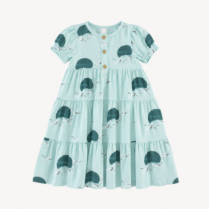 PREORDER short puff sleeve prairie dress | aqua crane | modal