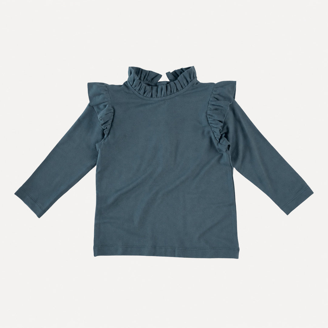 PREORDER long sleeve little ruffle tee | slate blue | bamboo