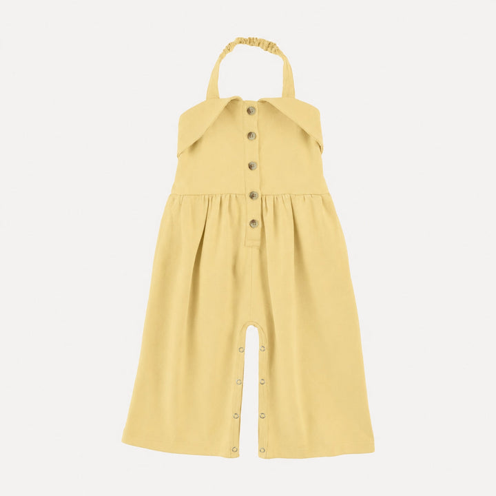PREORDER folded collar halter gaucho jumpsuit | butter yellow | organic cotton interlock