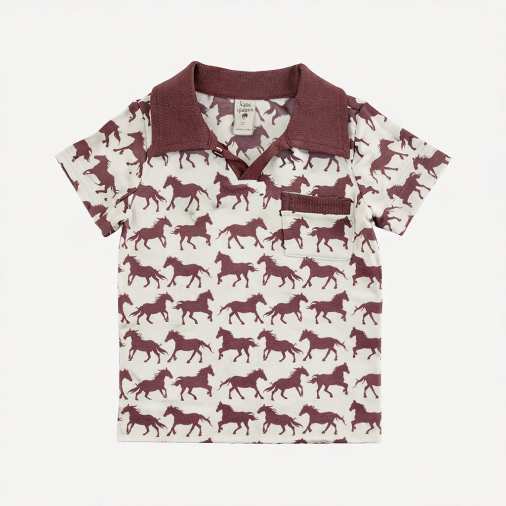 short sleeve retro pocket tee | wild ginger horses | organic cotton jersey