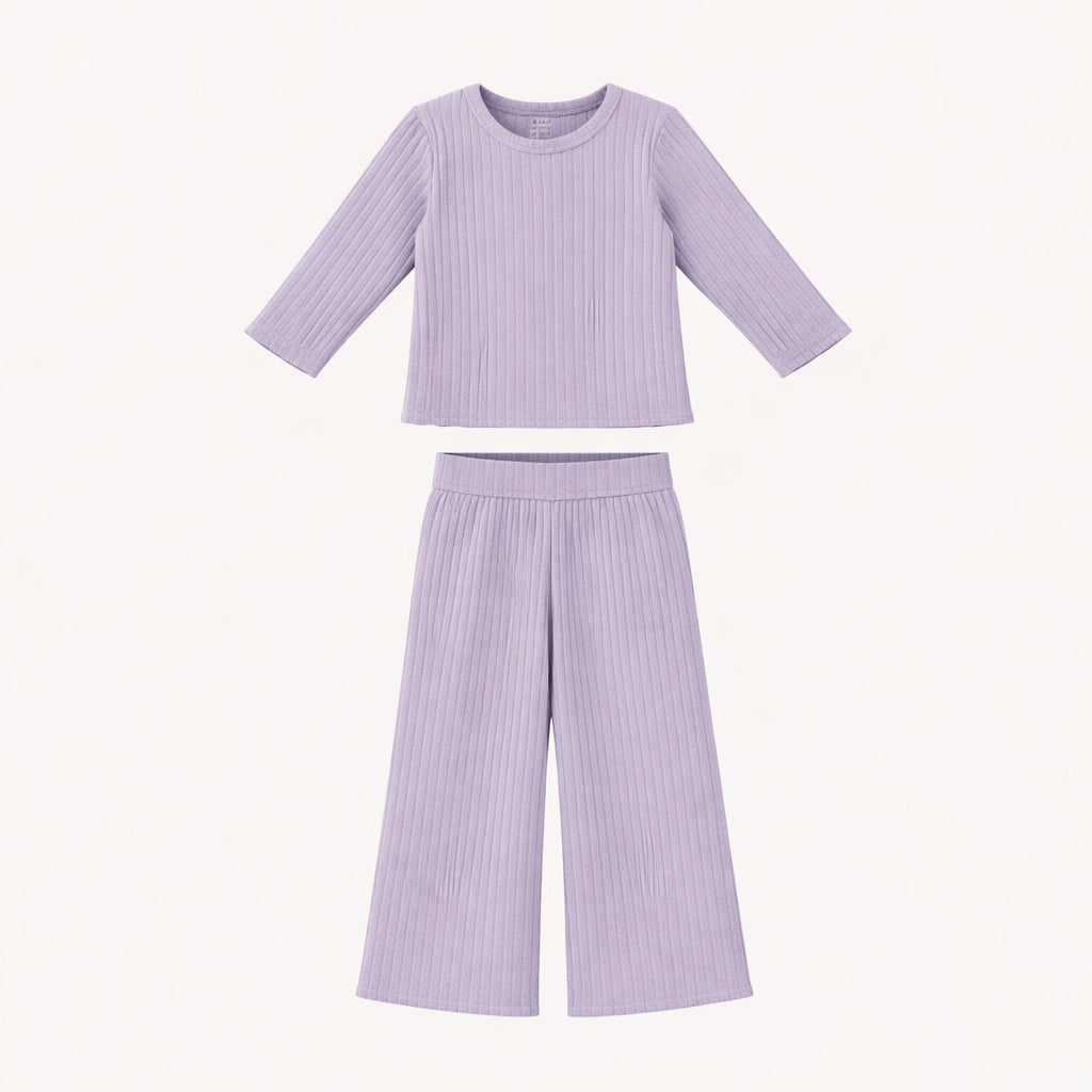 womens long sleeve jade set | lavender | organic cotton wide rib