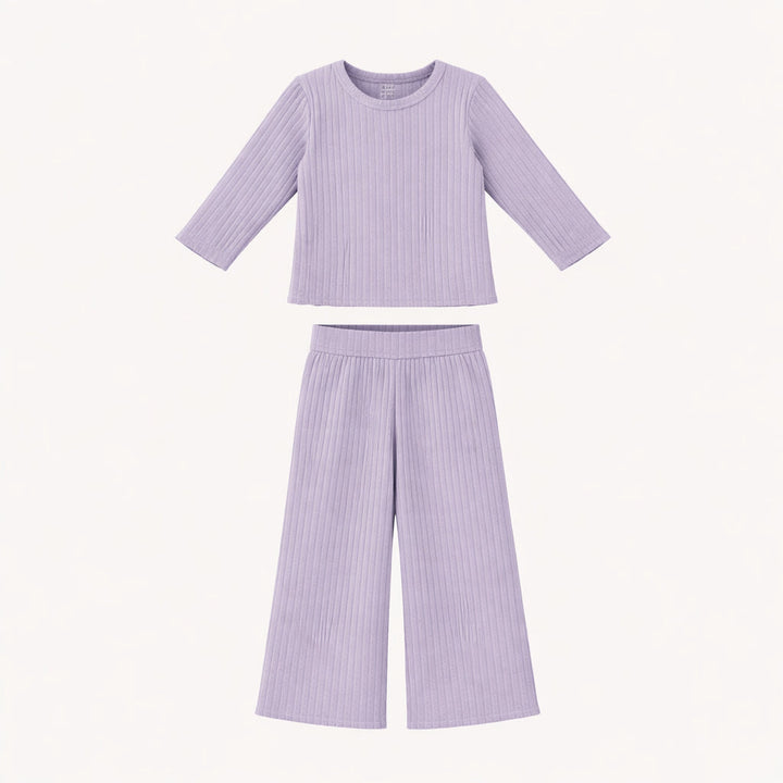 womens long sleeve jade set | lavender | organic cotton wide rib