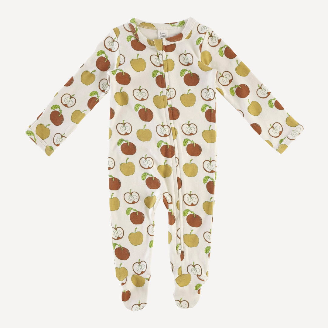 long sleeve two way zipper footie | fall apples | organic cotton interlock