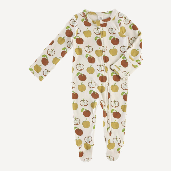 long sleeve two way zipper footie | fall apples | organic cotton interlock