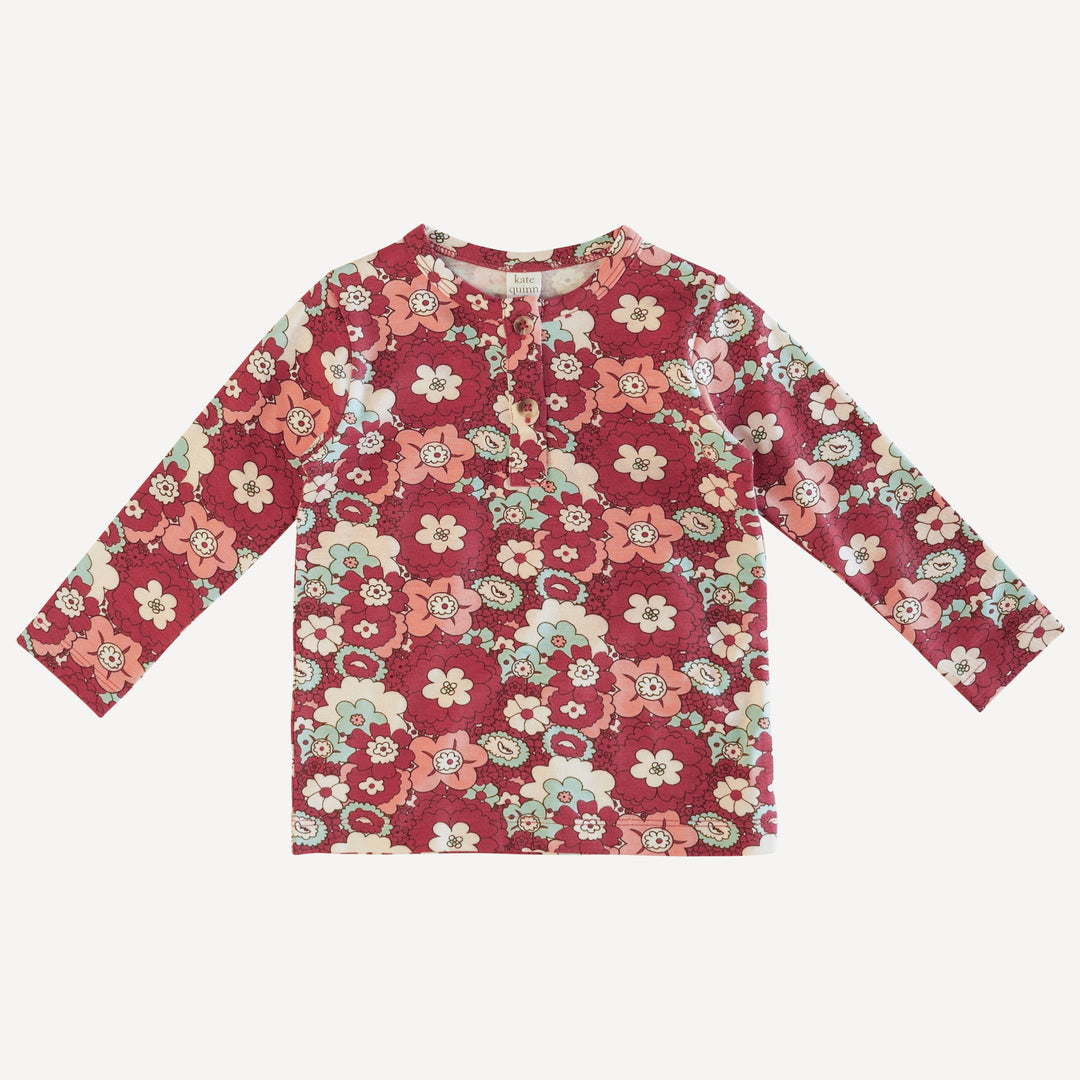 long sleeve basic henley tee | fall mid-century floral | bamboo