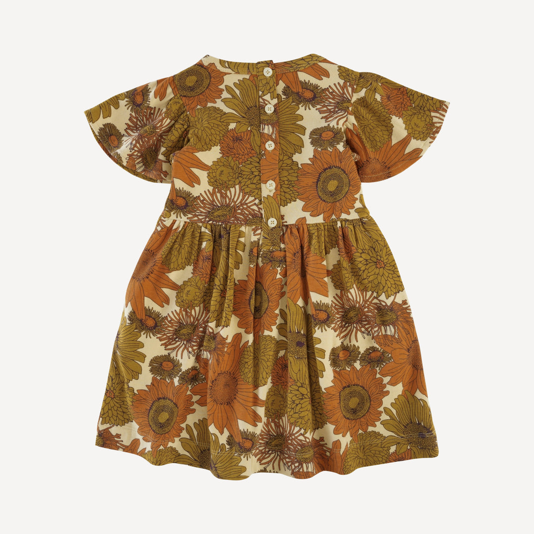 flutter sleeve dress | fall sunflowers | organic cotton interlock