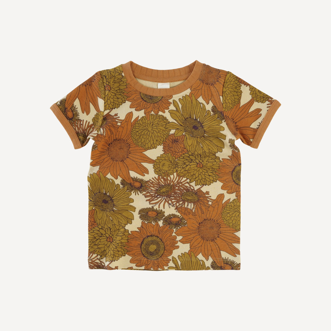 short sleeve ringer tee | fall sunflowers | organic cotton interlock