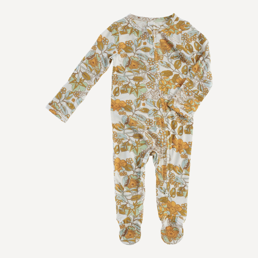 long sleeve zipper footie | farm floral | lenzing modal