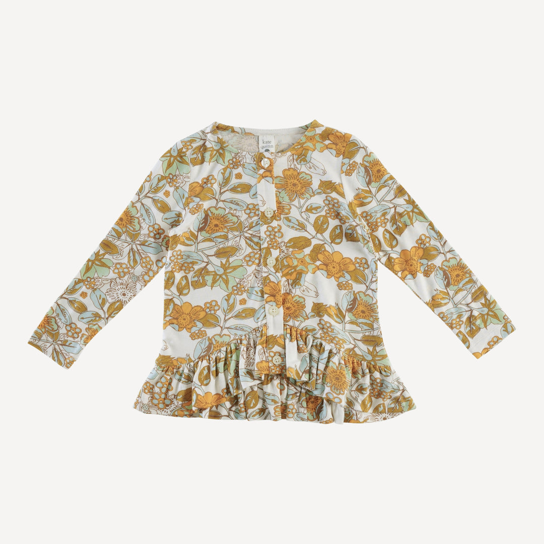 long sleeve ruffle button top | farm floral | lenzing modal