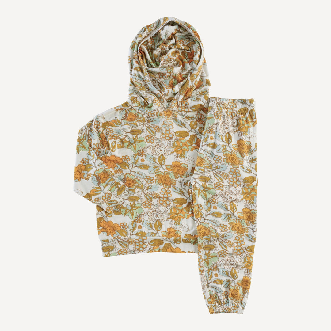 long sleeve boxy topstitch hoodie + relaxed jogger set | farm floral | lenzing modal