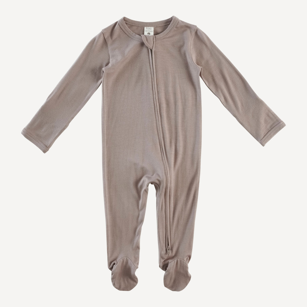 long sleeve two way zipper footie | fawn | bamboo