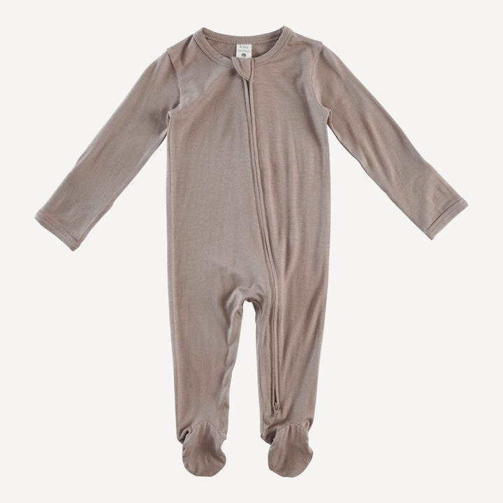 long sleeve two way zipper footie | fawn | bamboo