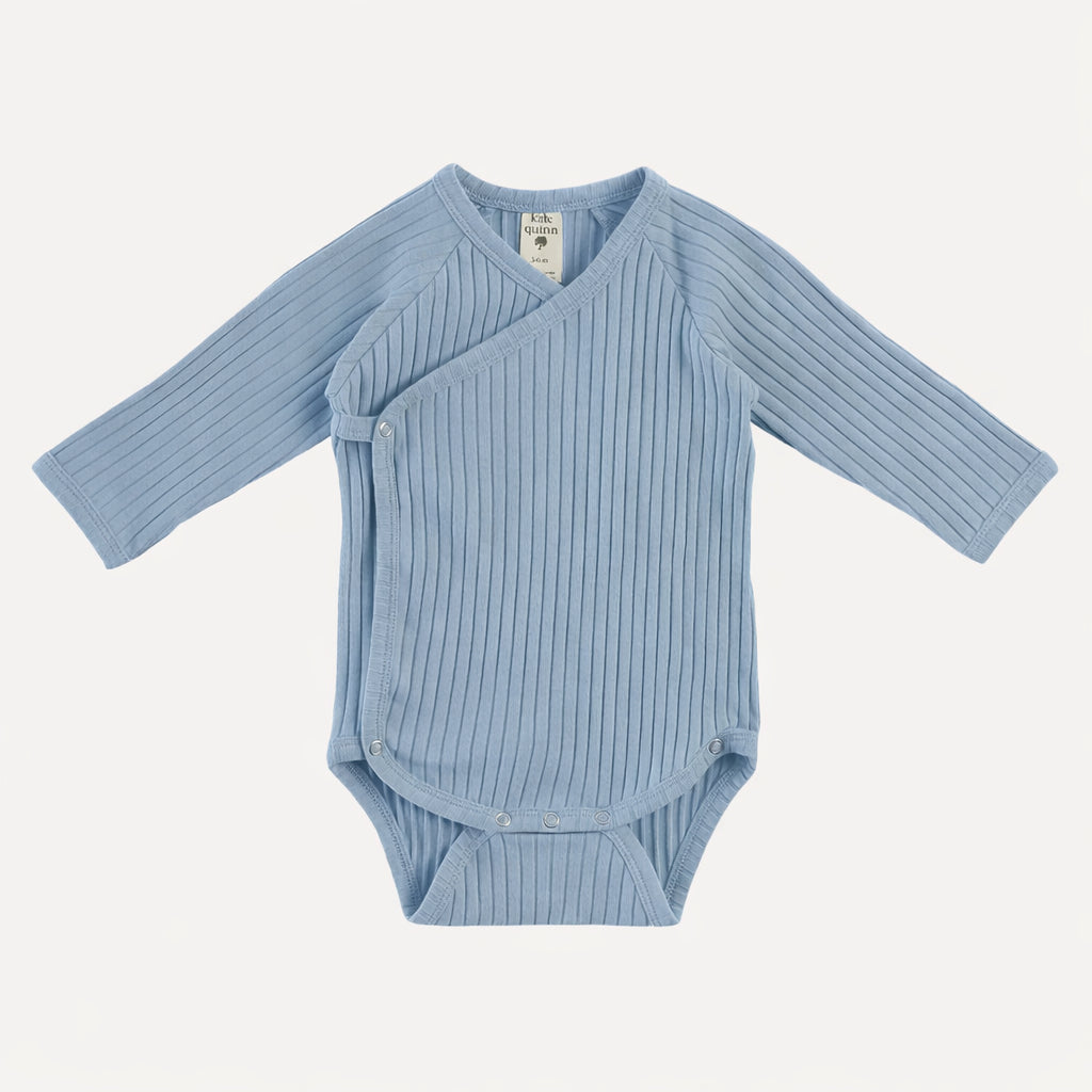 long sleeve wrap bodysuit | cornflower blue | organic cotton wide rib