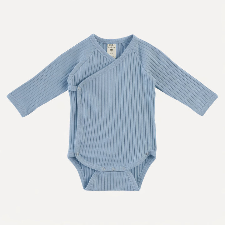 long sleeve wrap bodysuit | cornflower blue | organic cotton wide rib