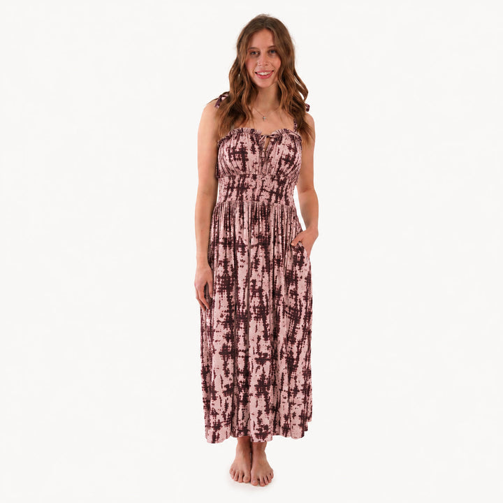 PREORDER womens spaghetti tie winnie dress | tanzanite shibori | modal