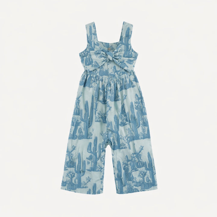 tie back gaucho jumpsuit | blue cactus | organic cotton gauze