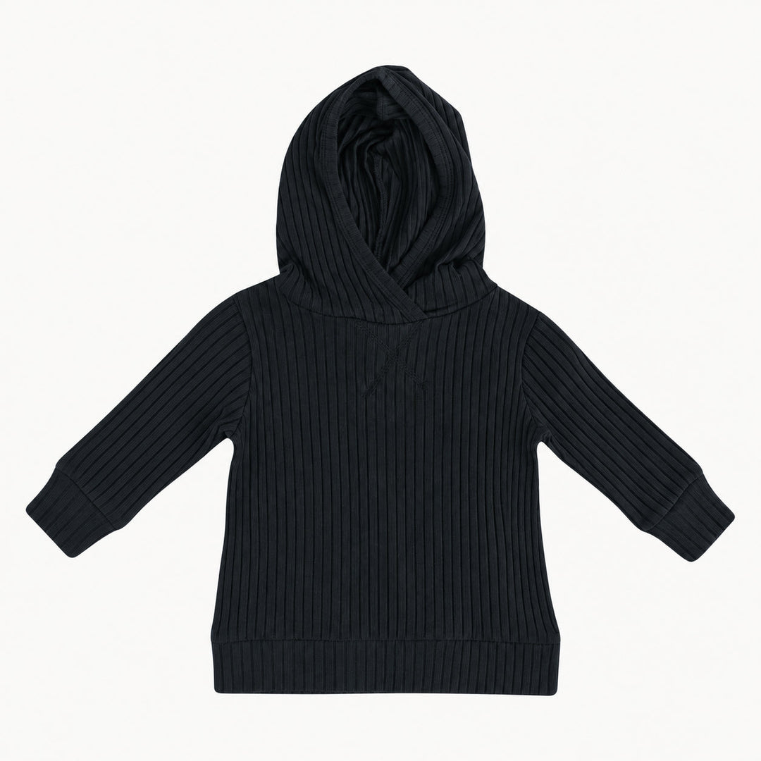 PREORDER long sleeve topstitch hoodie | black | organic cotton wide rib