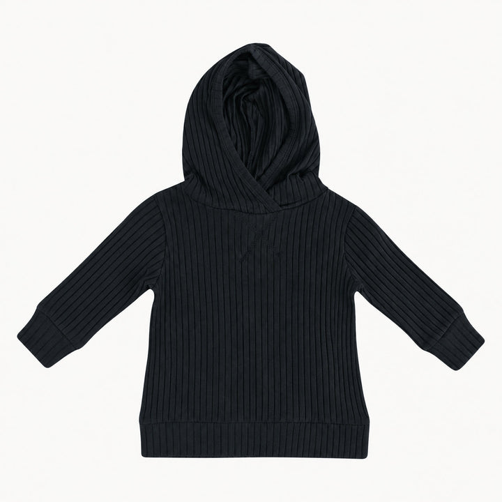 PREORDER long sleeve topstitch hoodie | black | organic cotton wide rib