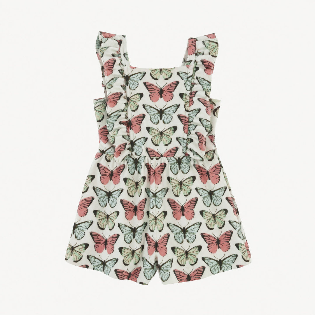 PREORDER pinafore ruffle romper | butterflies | modal