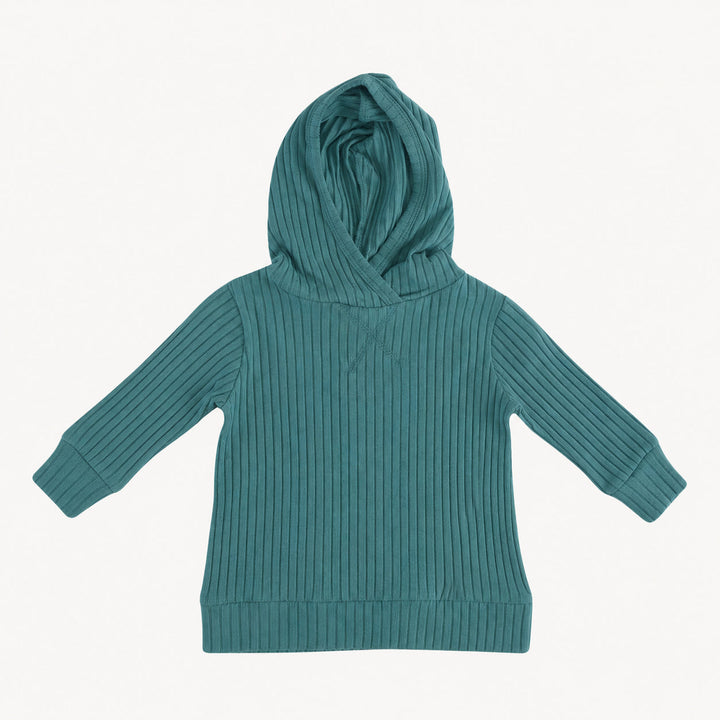 PREORDER long sleeve topstitch hoodie | sea pine | organic cotton wide rib