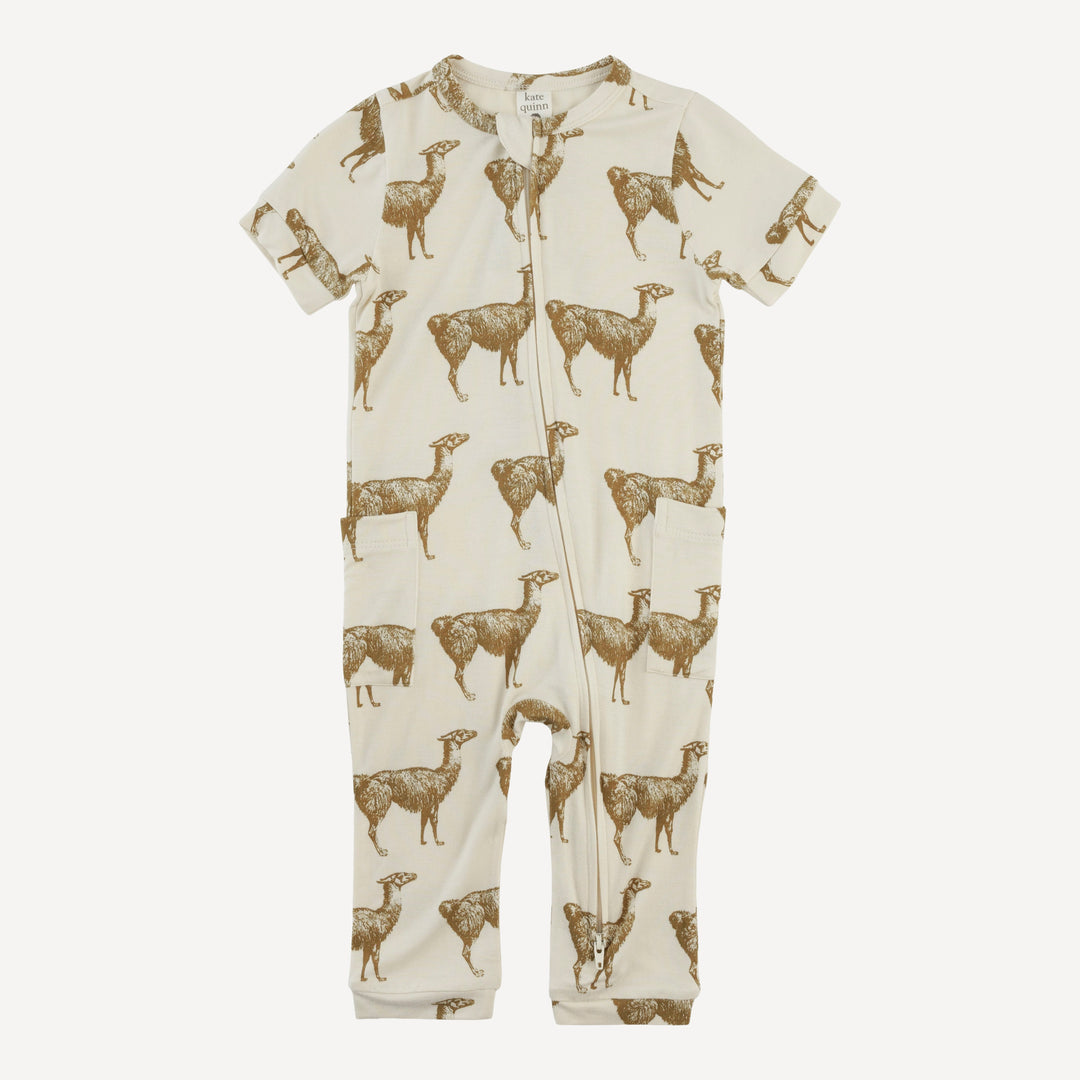 short sleeve zipper jumpsuit | fennel llama | bamboo