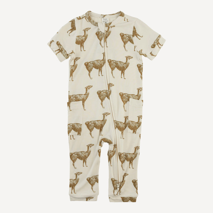 short sleeve zipper jumpsuit | fennel llama | bamboo